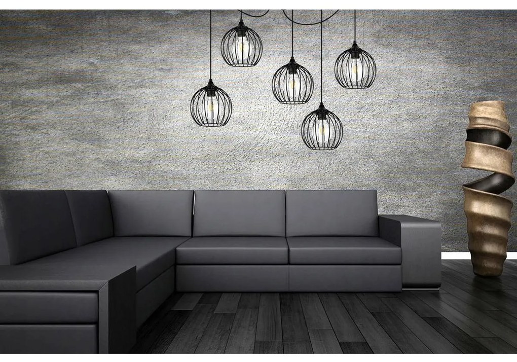 Závesné svietidlo Toronto Spider, 5x čierne drôtené tienidlo