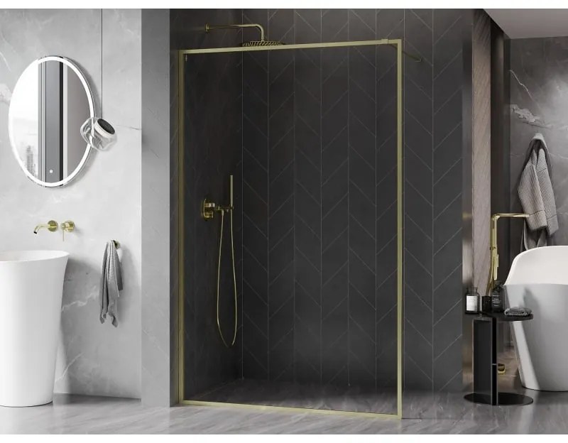 Mexen Kioto-XF, sprchová zástena s rámom 150 x 202 cm, 10mm číre sklo, zlatý matný profil, 800-150-104-55-00-X
