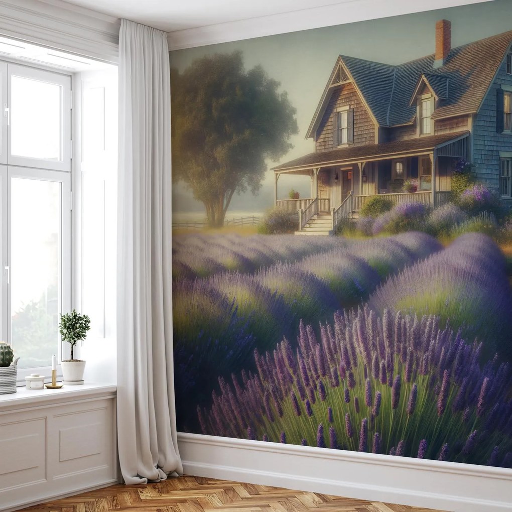 Fototapeta - Dom v levanduľovom poli (147x102 cm)