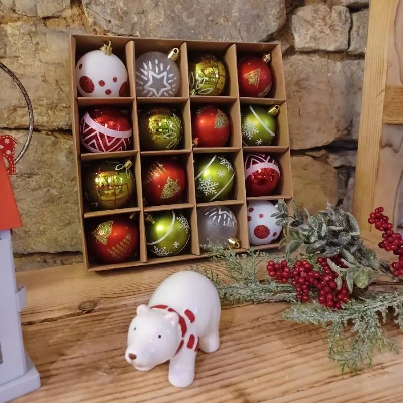 DECOLED Plastové ozdoby, d. 6 cm, 16 ks, farebné