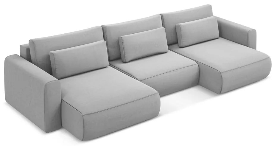 Svetlosivá zamatová rozkladacia/s úložným priestorom rohová pohovka (do tvaru "U") Kapua – Makamii