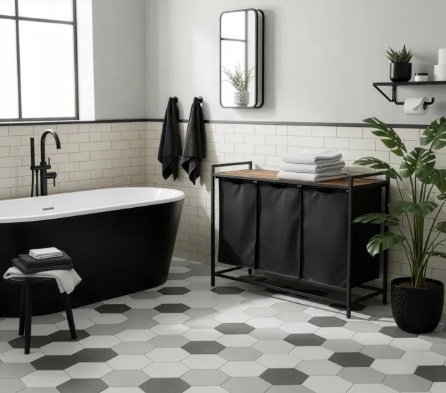 Kôš na bielizeň ARTUS 3-priehradkový čierny