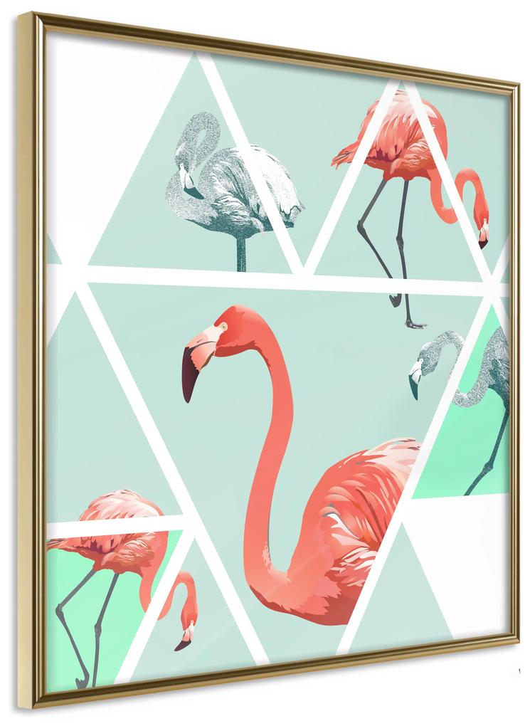 Artgeist Plagát - Geometric Flamingos - Square [Poster] Veľkosť: 20x20, Verzia: Zlatý rám s passe-partout