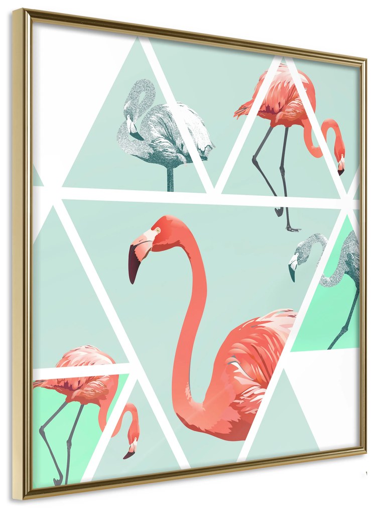 Artgeist Plagát - Geometric Flamingos - Square [Poster] Veľkosť: 20x20, Verzia: Zlatý rám