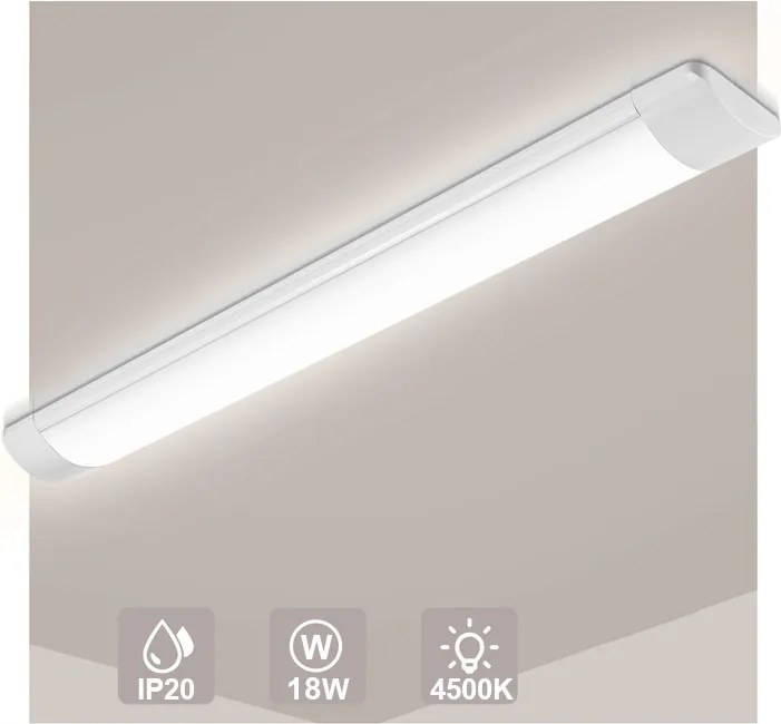 Sada 4 LED lámp do garáže a dielne 18W 60cm 4500K denné svetlo 230V