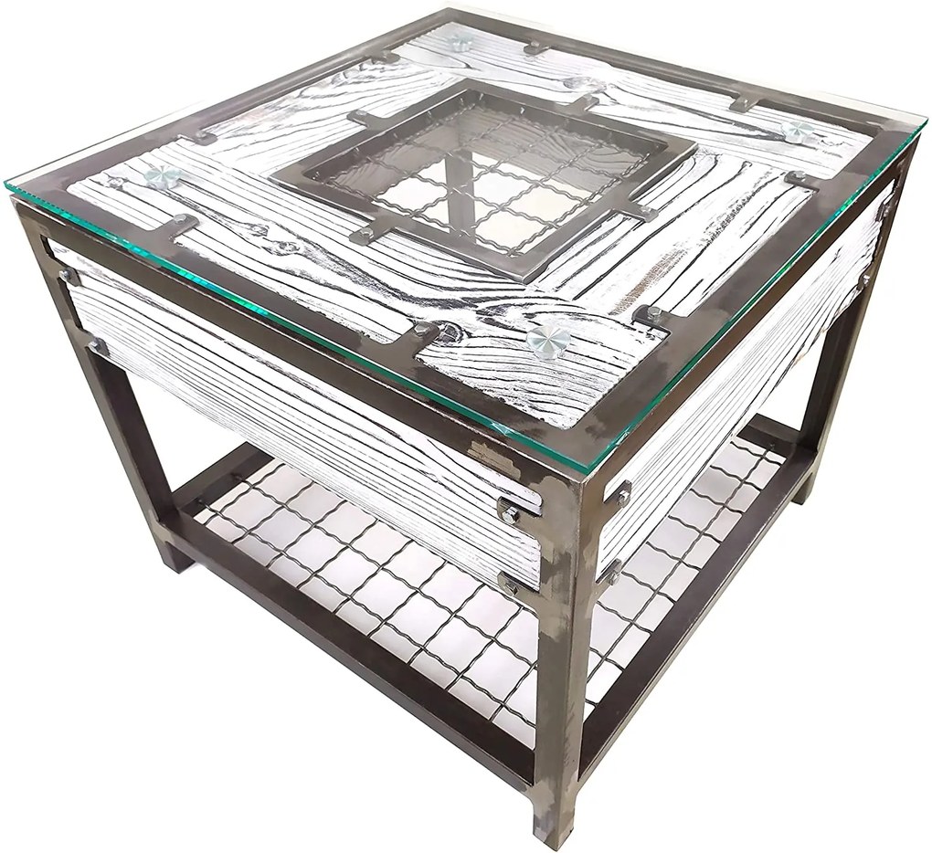 CHYRKA® Konferenčný stolík HALICZ obývačkový stolík LH Loft Vintage Bar Priemyselný dizajn ručne vyrábané drevo sklo kov