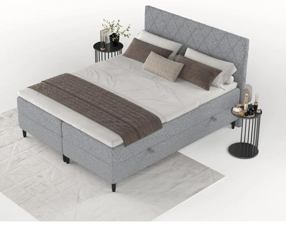 Sivá boxspring posteľ s úložným priestorom 180x200 cm Gwen – Maison de Rêve