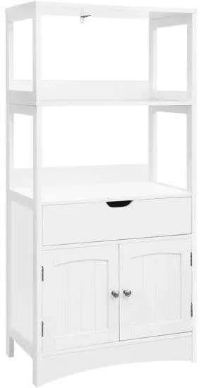 Veľká skrinka so zásuvkou, 2 otvorenými policami a dvojitými dvierkami, biela