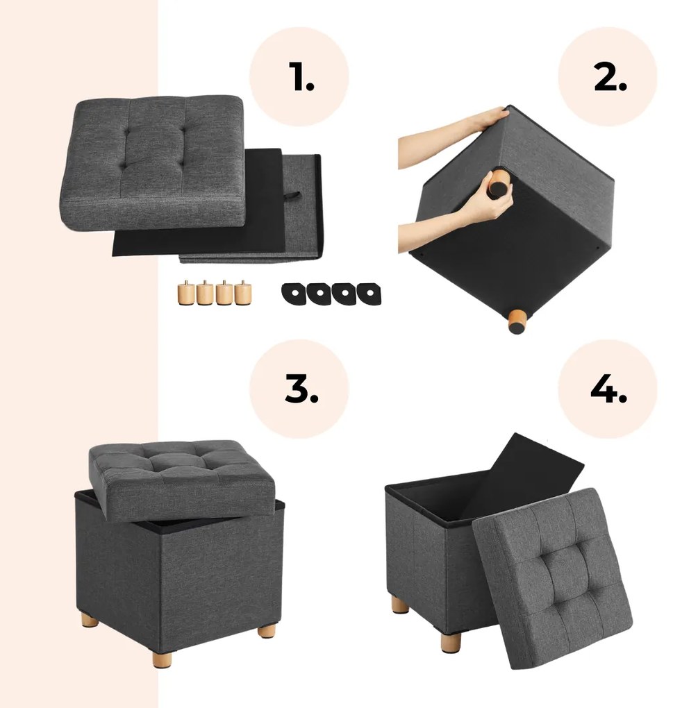 Taburet s úložným priestorom na nožičkách OTO, 38x38x40cm, antracitová Jurhan