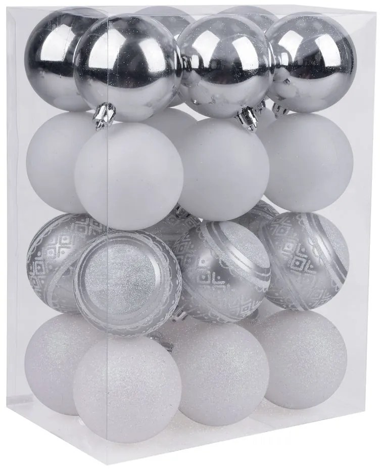 Gule MagicHome Vianoce, 24 ks, bielo - strieborné, mix, na vianočný stromček, 6 cm