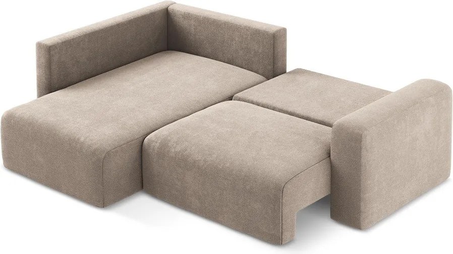 Béžová ženilková rozkladacia/s úložným priestorom rohová pohovka (ľavý roh/do L) Kona – Makamii