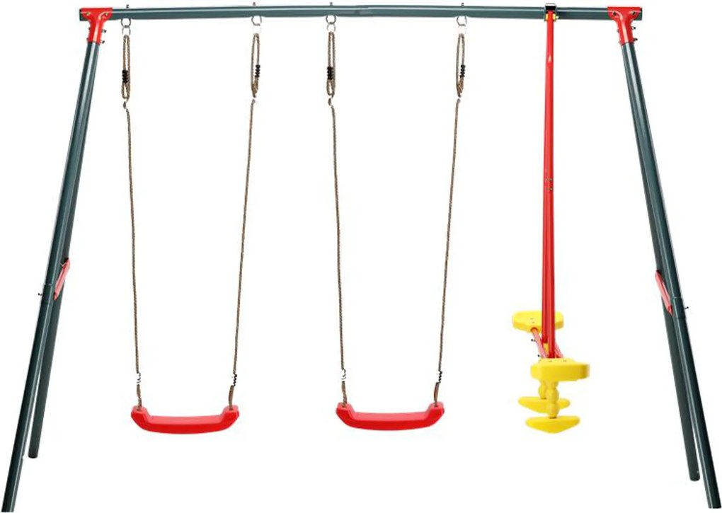 GARDEN LINE Záhradná hojdačka (kovový rám + 2 hojdačky + hojdacie koleso) 290 × 180 × 200 cm | KRE1067