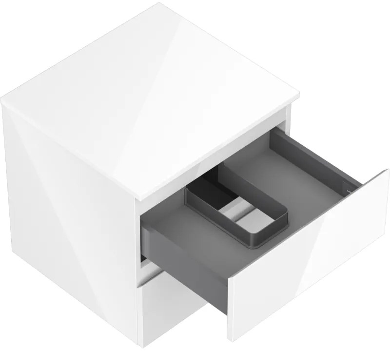 Mexen Orio, kúpeľňová skrinka 50 cm s hornou časťou, 2 zásuvky, biela lesklá, 91A10-05047-2-BFFC00