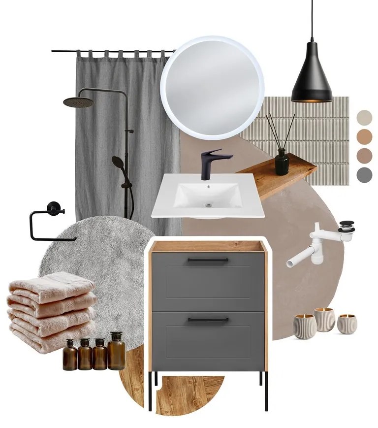 Závěsná skříňka Madera se zápustným umyvadlem 60 cm grafitová/dub artisan