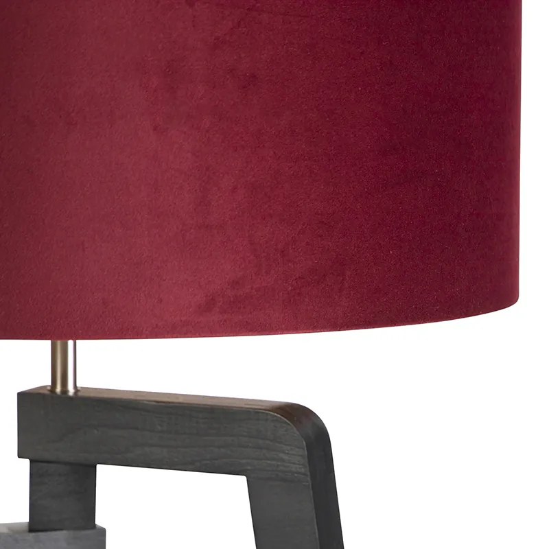 Stojaca lampa trojnožka čierna s červeným tienidlom a zlatom 50 cm - Puros