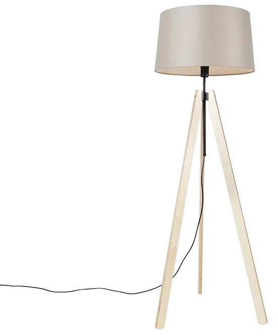 Moderná stojanová lampa drevený ľan odtieň béžová 45 cm - Telu