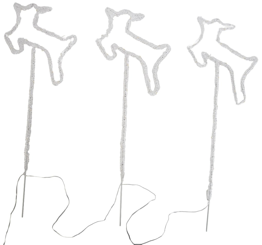 Sada 3 vianočných reflektorov biely jeleň vrátane LED s časovačom IP44 - Shika