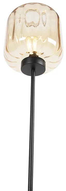 Dizajnová stojaca lampa čierna s jantárovým sklom - Qara