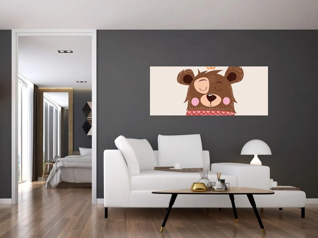 Obraz - Medvedík s červeným šálom (120x50 cm)