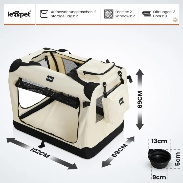 Leopet Transportný box pre psov XXXL, 102 x 69 x 69 cm, béž