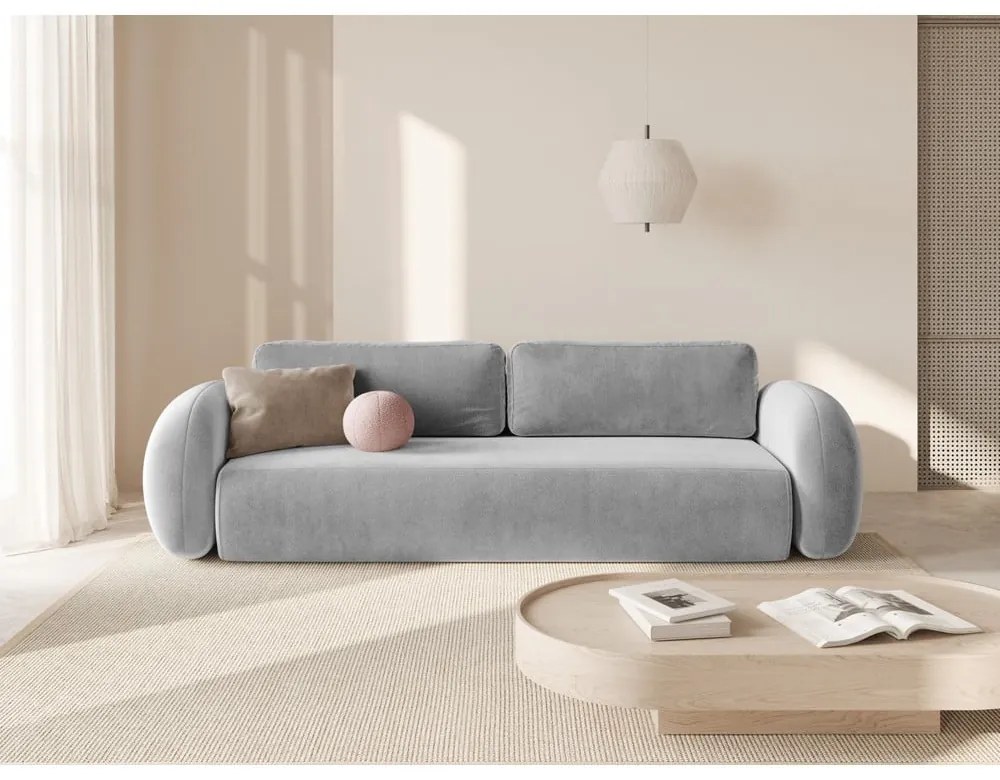 Svetlosivá zamatová rozkladacia/s úložným priestorom pohovka 262 cm Tonale – Cosmopolitan Design
