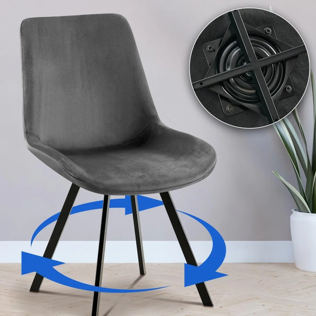 Jedálenská stolička Lewes - zamat - Tmavo sivá