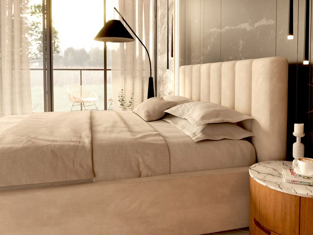 Manželská čalúnená posteľ s úložným priestorom Austin 180x200 - krémová