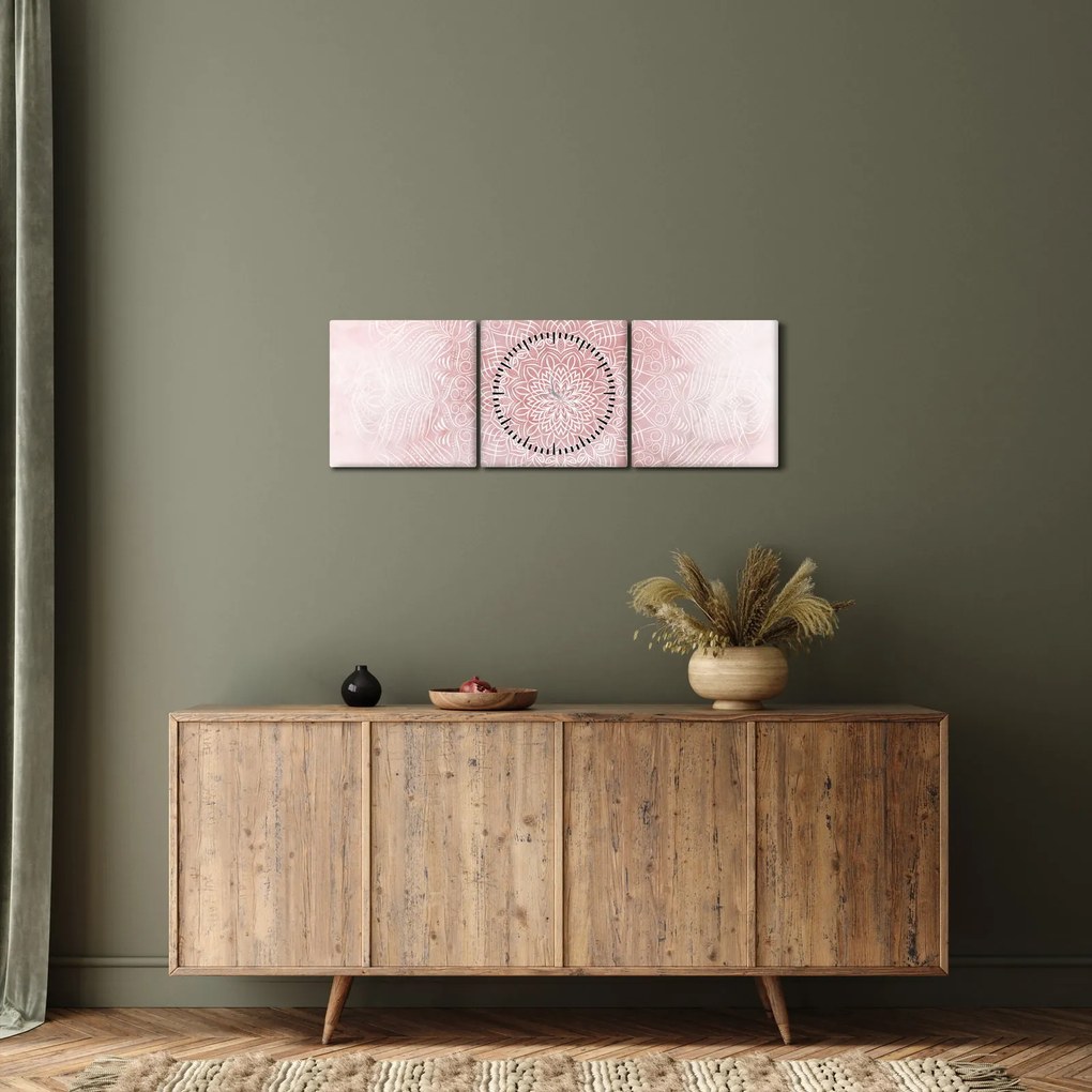 Obraz - Ružová mandala (s hodinami) (90x30 cm)
