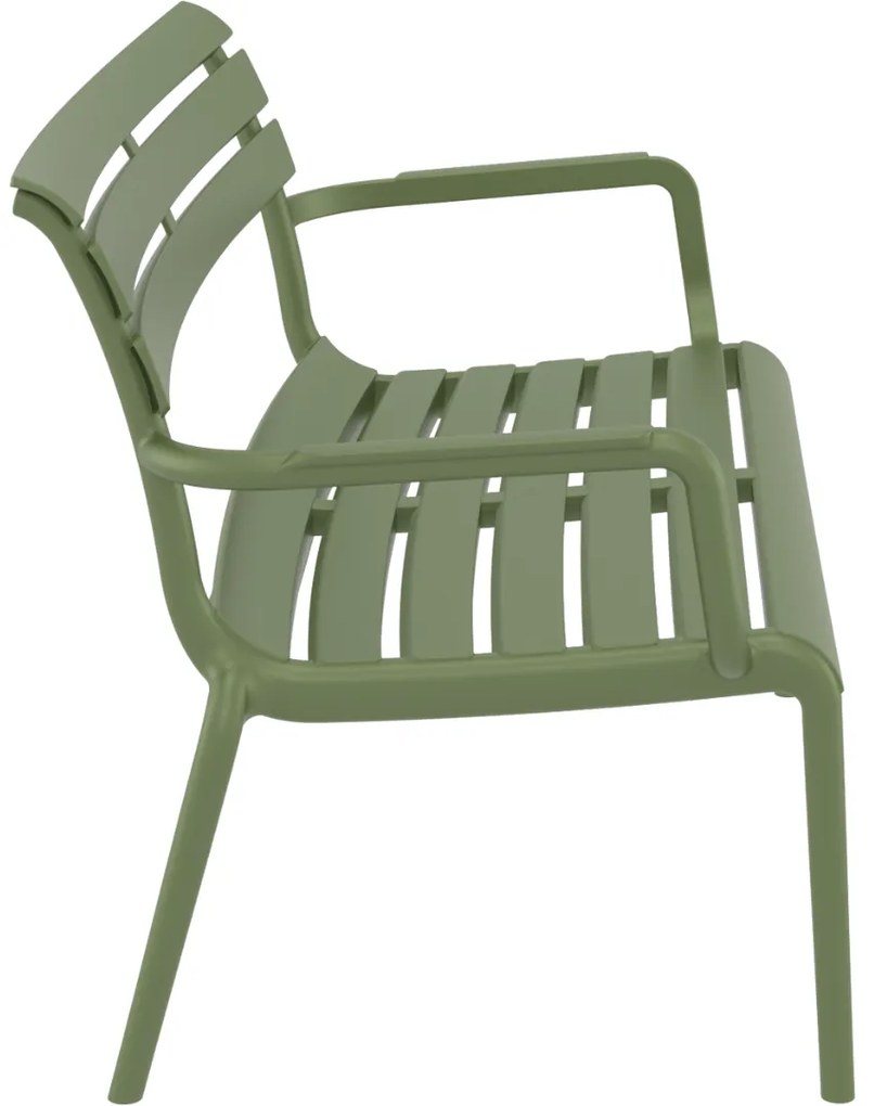 PARIS ZÁHRADNÁ LOUNGE LAVICA S PODRÚČKAMI olive green
