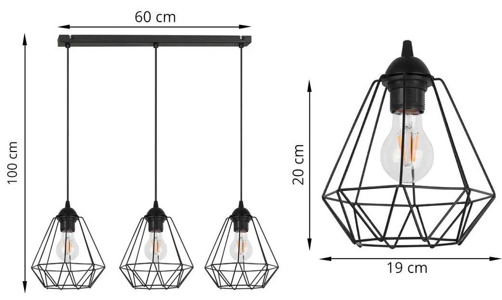 Závesné svietidlo Fusion, 3x drôtené tienidlo (výber z 2 farieb), l