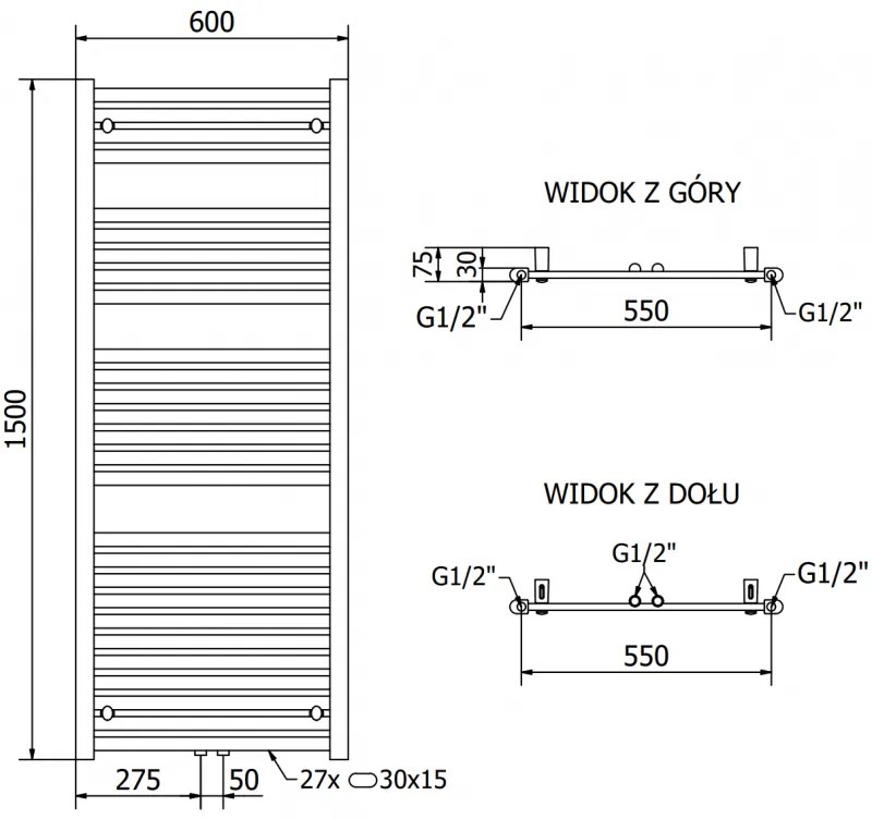 Mexen Hades, elektrické vykurovacie teleso 1500 x 600 mm, 600 W, chrómová, W104-1500-600-2600-01