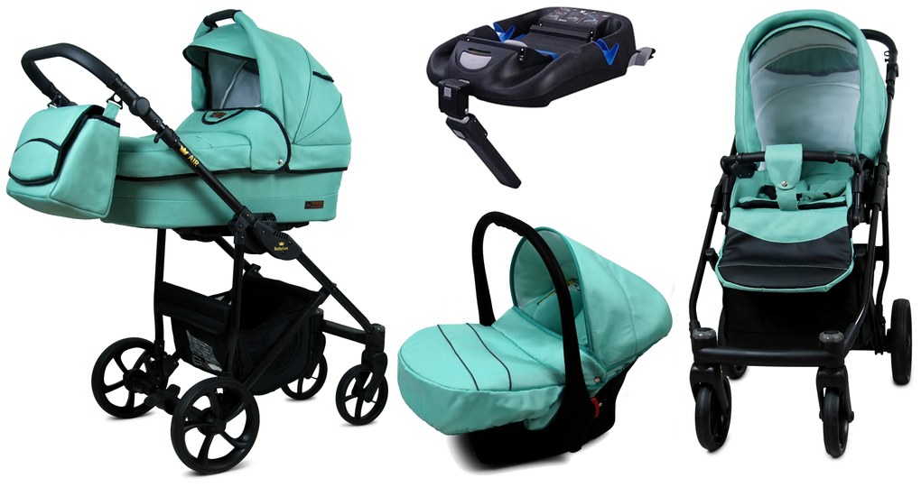 Detský kočík 4v1 BabyLux AIR ALU Sage + isofix základňa