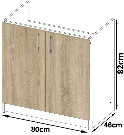 Spodná kuchynská skrinka pod drez LIMA S80ZL biela / dub sonoma