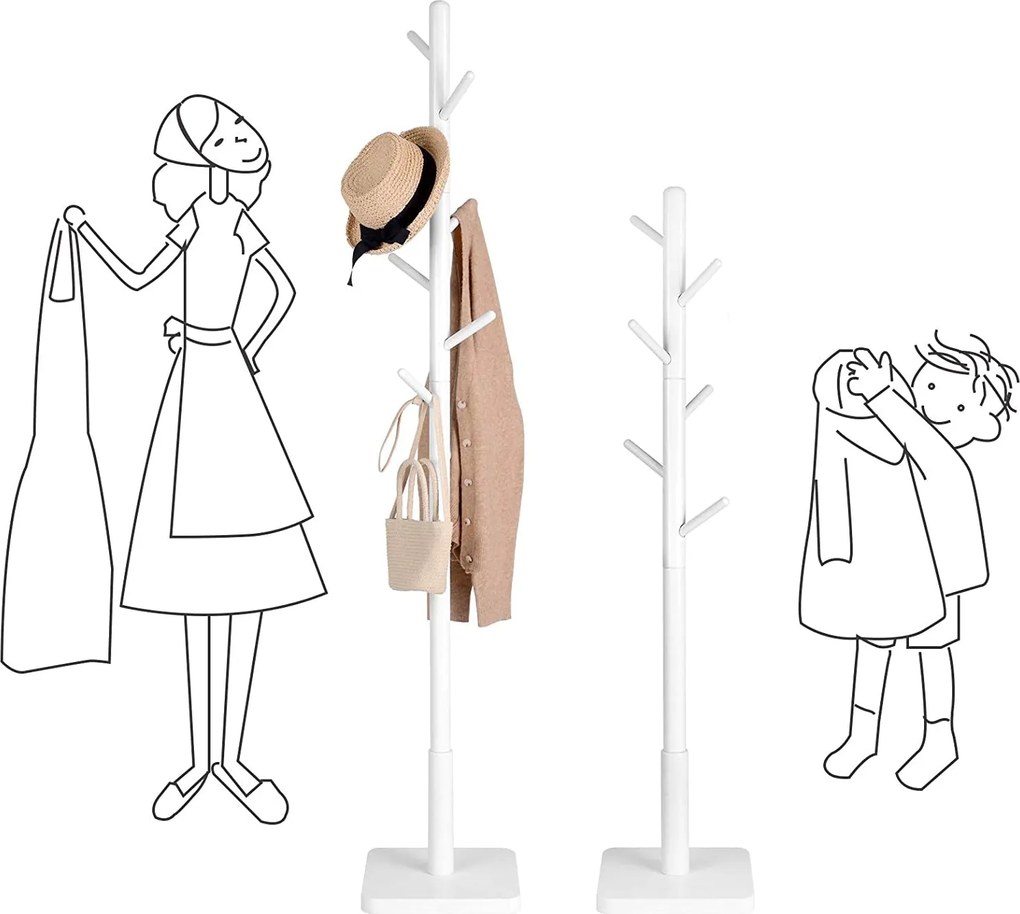 Stojanový vešiak s 8 háčikmi, biely