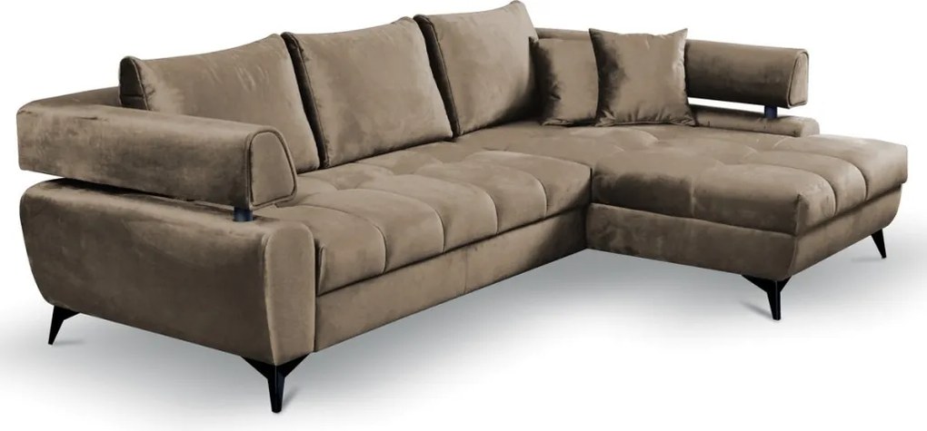 Rohová sedacia súprava Paris, svetlo hnedá látka, pravý roh