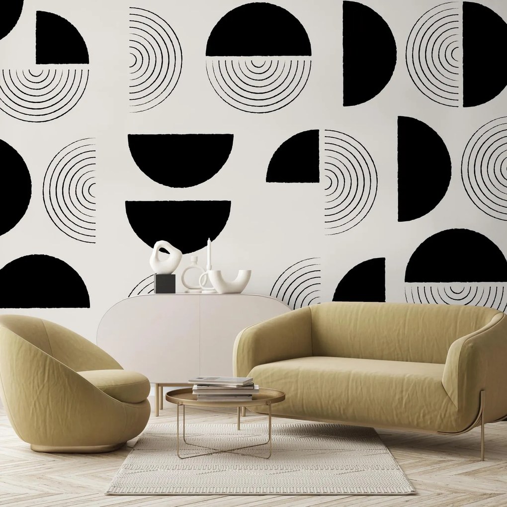 Fototapeta – Abstraktné kruhy čiernobiele (147x102 cm)