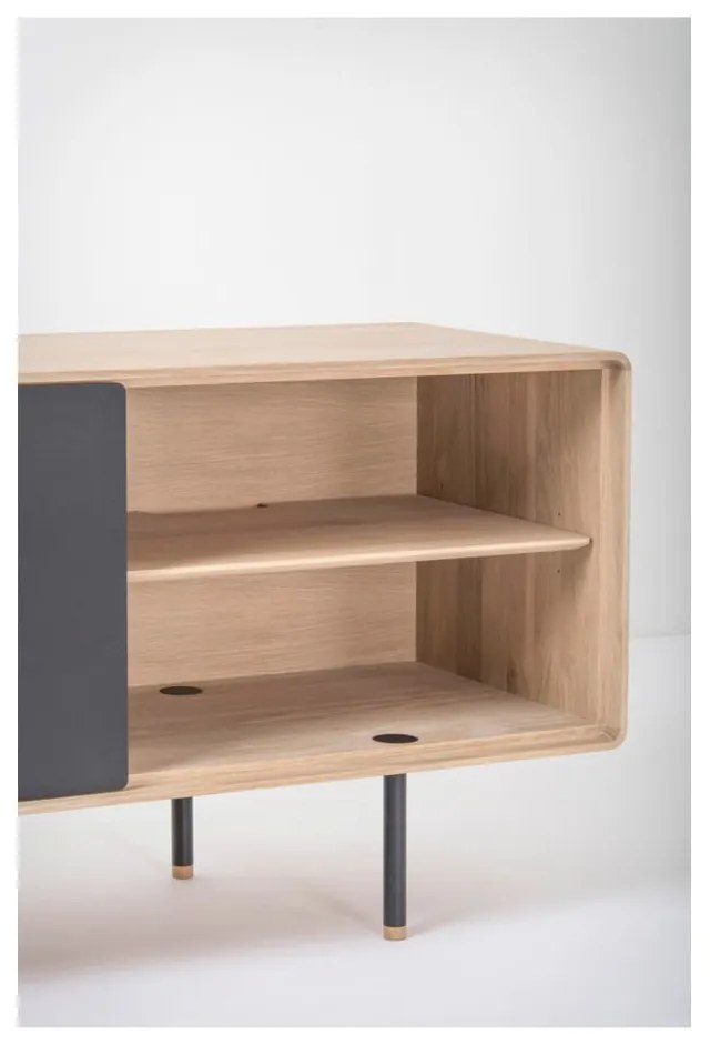 TV stolík z dubového dreva v čierno-prírodnej farbe 180x64 cm Fina – Gazzda