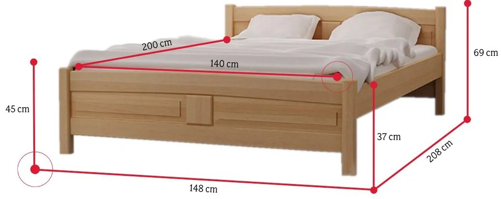 Vyvýšená posteľ ANGEL + matrac + rošt ZADARMO, 140x200 cm, dub-lak
