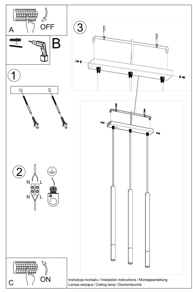 Závesné svietidlo Mozaica, 3x čierne kovové tienidlo, ch