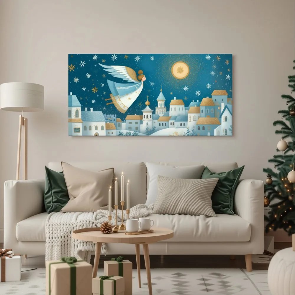 Obraz vianočná krajina s anjelom