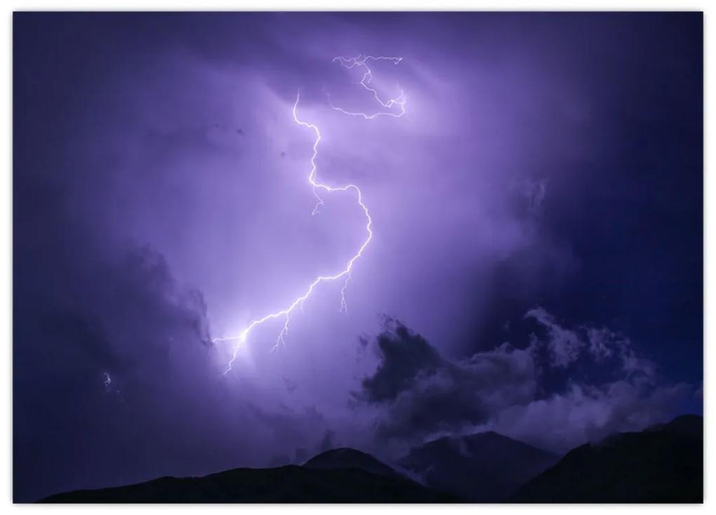 Sklenený obraz - fialová obloha a blesk (70x50 cm)