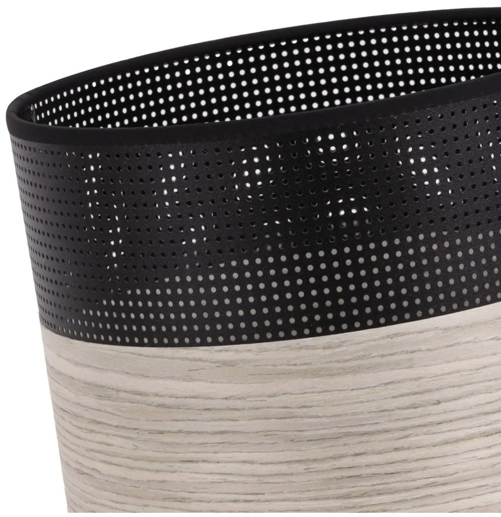 Závesné svietidlo Wood, 1x svetlobéžová dubová dýha/čierne PVC tienidlo, (fi 20cm)