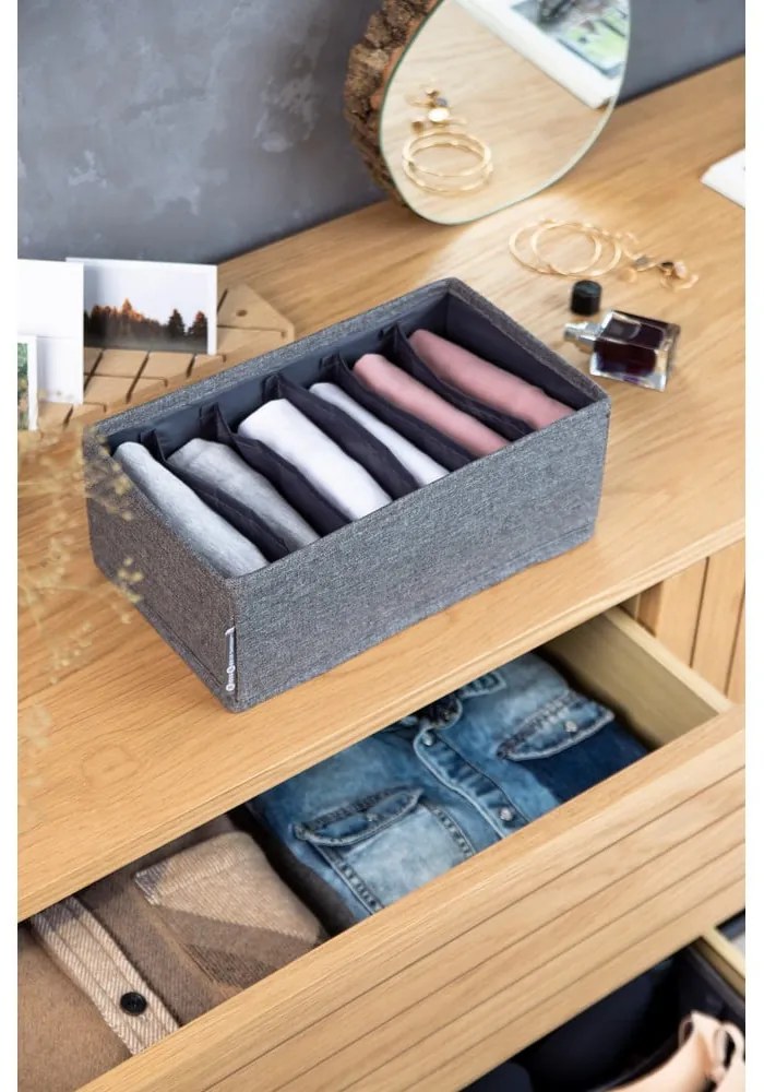 Sivý organizér do zásuvky s priehradkami Bigso Box of Sweden Drawer, 16,5 x 11 cm