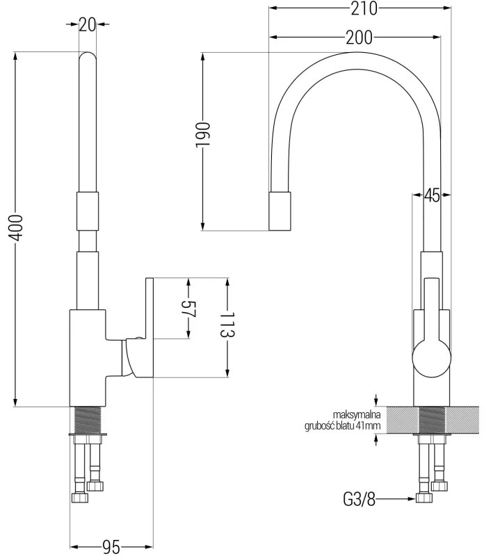 Mexen FLEX, vysoká drezová batéria s flexibilným ramenom, biela-chrómová, 670900-02