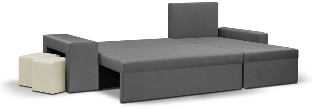 Rozkládací rohová sedací souprava NEVADA Zelená/Černá + 2 Taburety