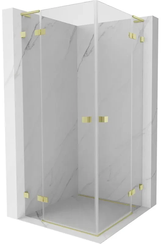 Mexen Lunar, L Duo výklopný sprchový kút 95 x 95 cm, 8mm číre sklo, zlatý matný profil, 834L-095L-095P-55-00