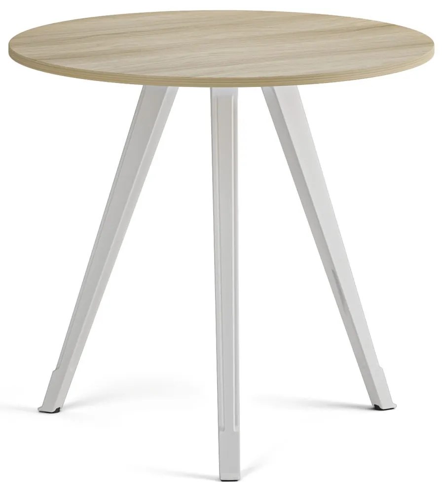 Konferenčný stôl PRIMO ZEN, priemer 80 cm, biela podnož, dub prírodný