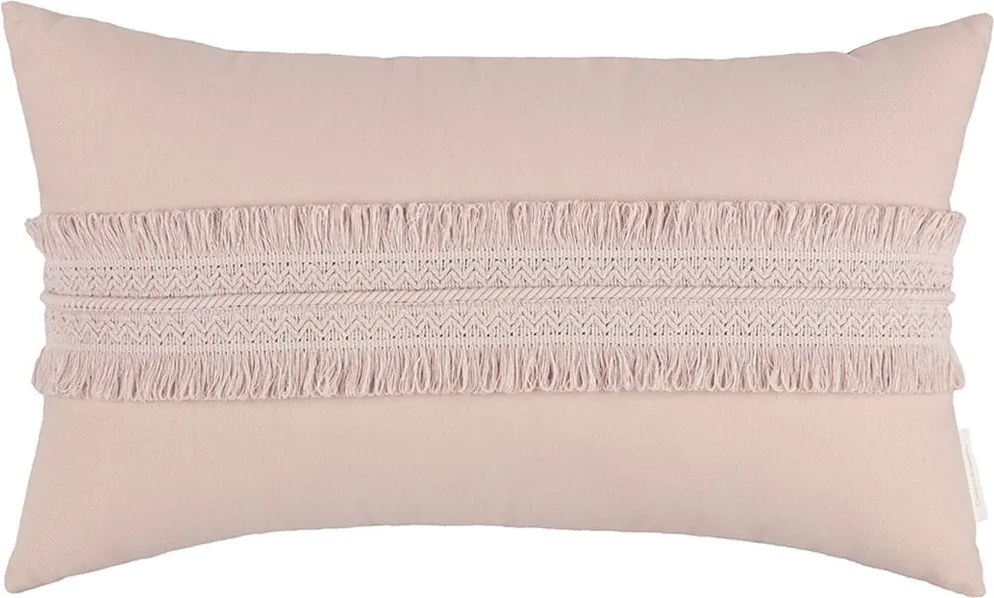 Boho obdĺžnikový vankúš s čipkou púdrovo ružová 35×60cm