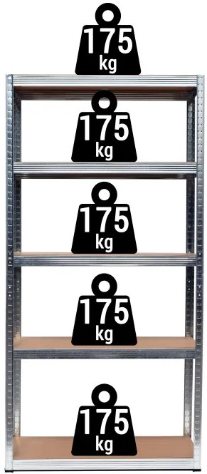 Regál CONOR 180x90x30 cm strieborný