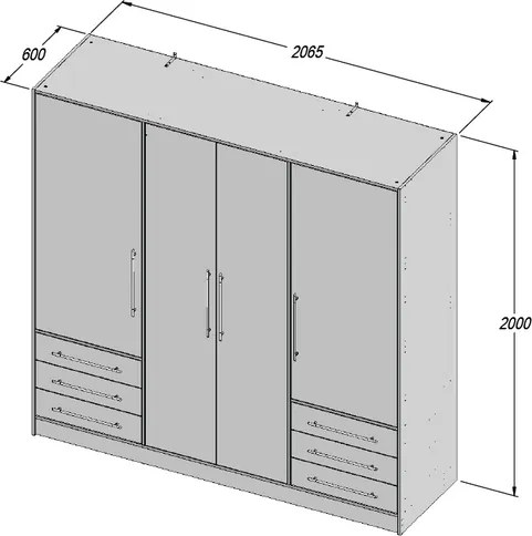 Šatníková skriňa Jupiter, 207 cm, sivý betón/biela